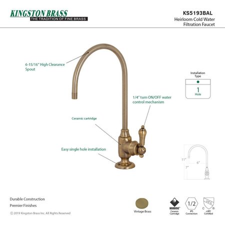 Kingston Brass KS5193BAL Heirloom Single-Handle Water Filtration Faucet, Antique Brass KS5193BAL